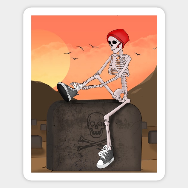 Skeleton Wears His Grey Shoes Sticker by GerrArt